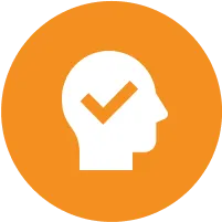 White head with checkmark in orange circle.